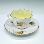 Shelley Bone China Teacup & Saucer Set, Gold Feathers