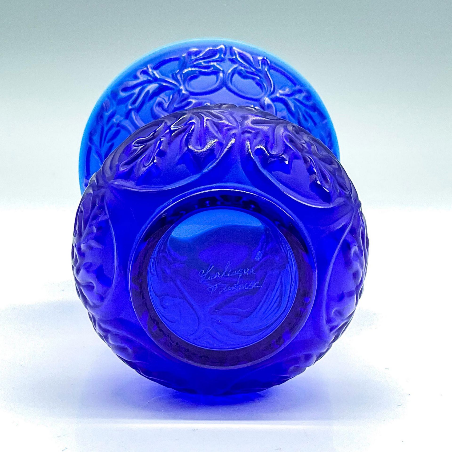 Lalique Crystal Blue Vase, Arabesque - Image 3 of 3