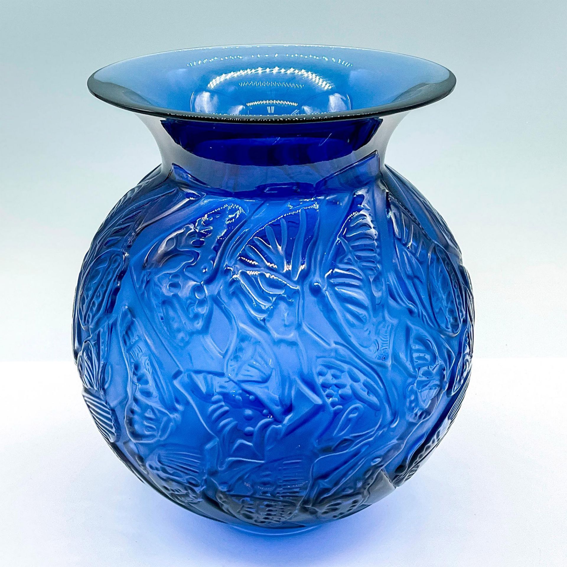 Lalique Crystal Cobalt Vase, Nymphale - Image 2 of 3