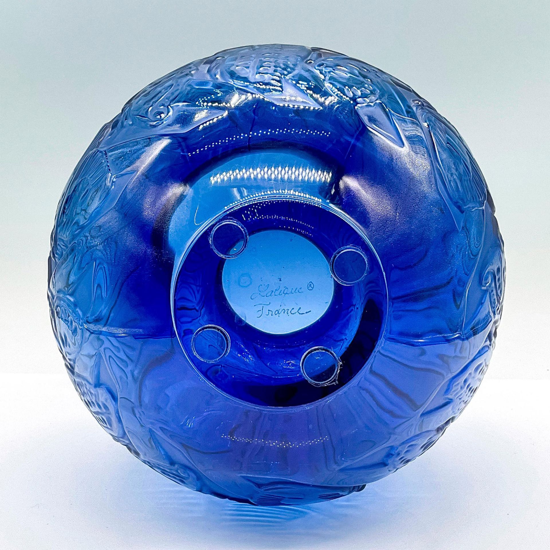 Lalique Crystal Cobalt Vase, Nymphale - Image 3 of 3