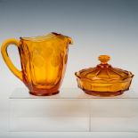 2pc Fostoria Glass Pitcher and Candy Box, Coin Glass Amber