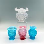 4pc Fenton Opalescent Glass Hobnail Vases