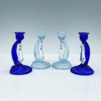 4pc Cambridge Blue Glass Small Candle Holders with Prisms