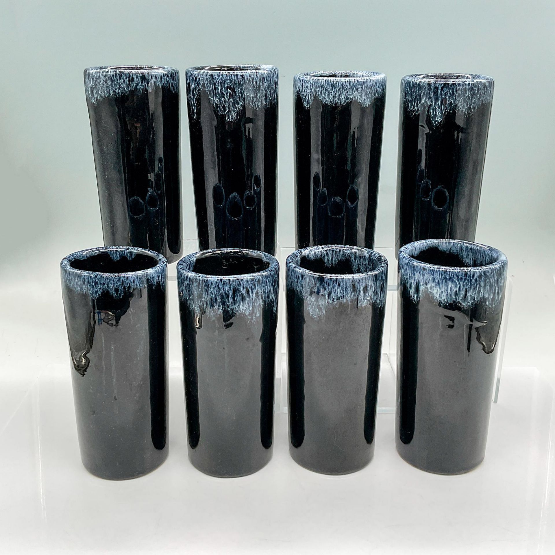 8pc Van Briggle Pottery, Black With Blue Tumblers - Bild 2 aus 3