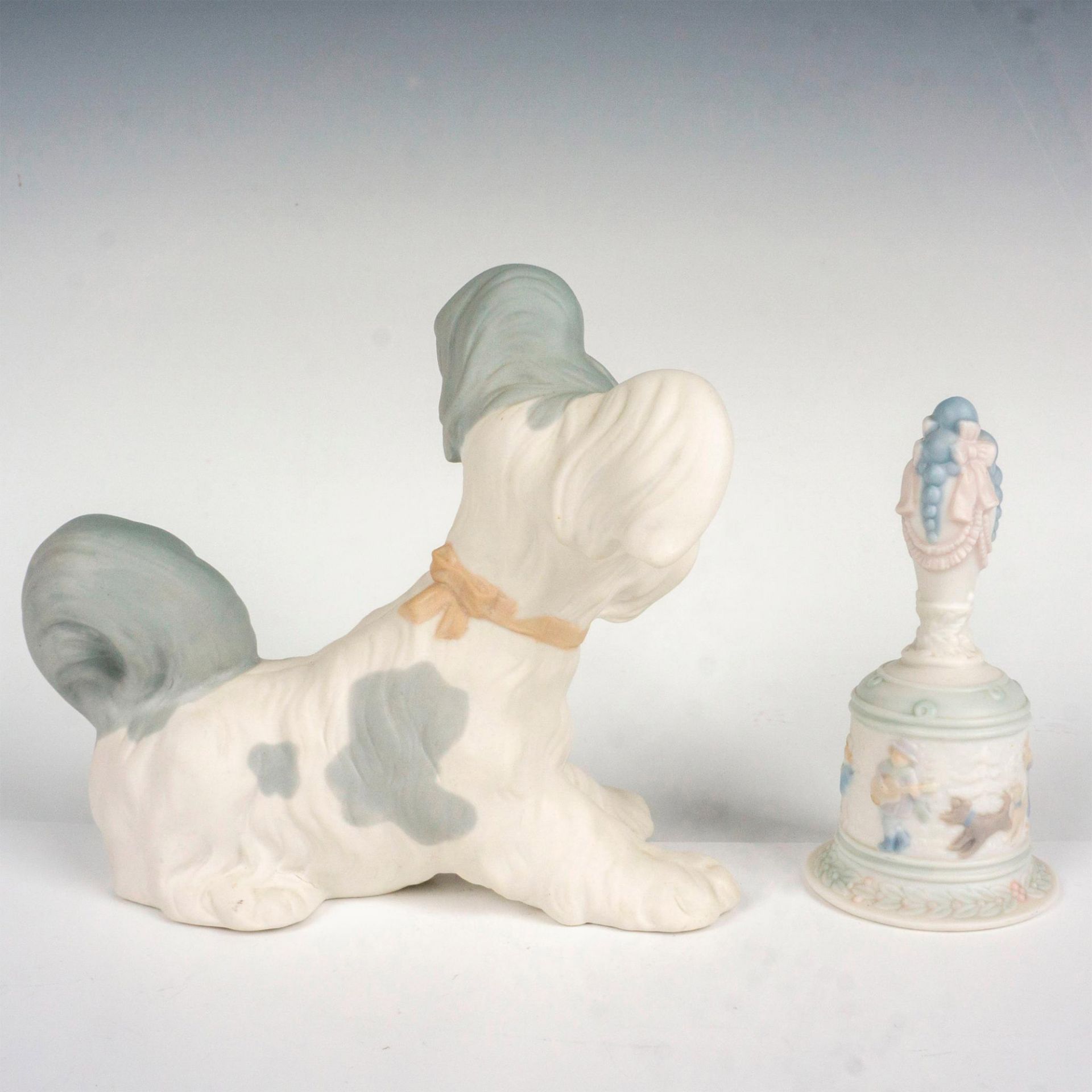 2pc Lladro Porcelain Dog Figurine + Bell - Image 2 of 3