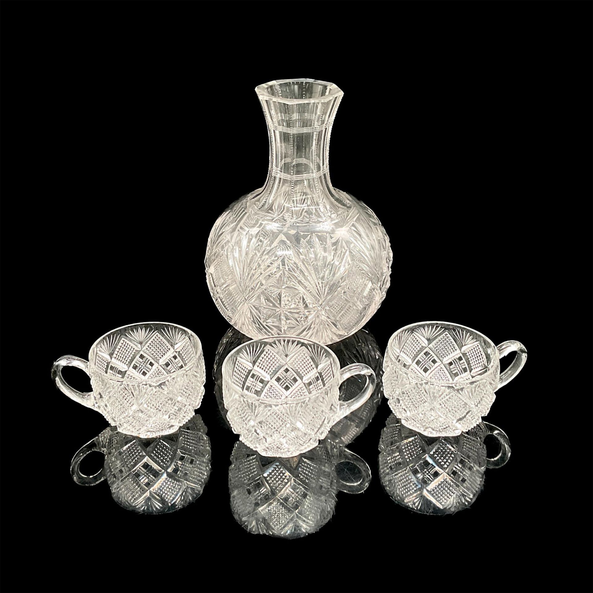 4pc American Brilliant Glass Carafe With Three Cups