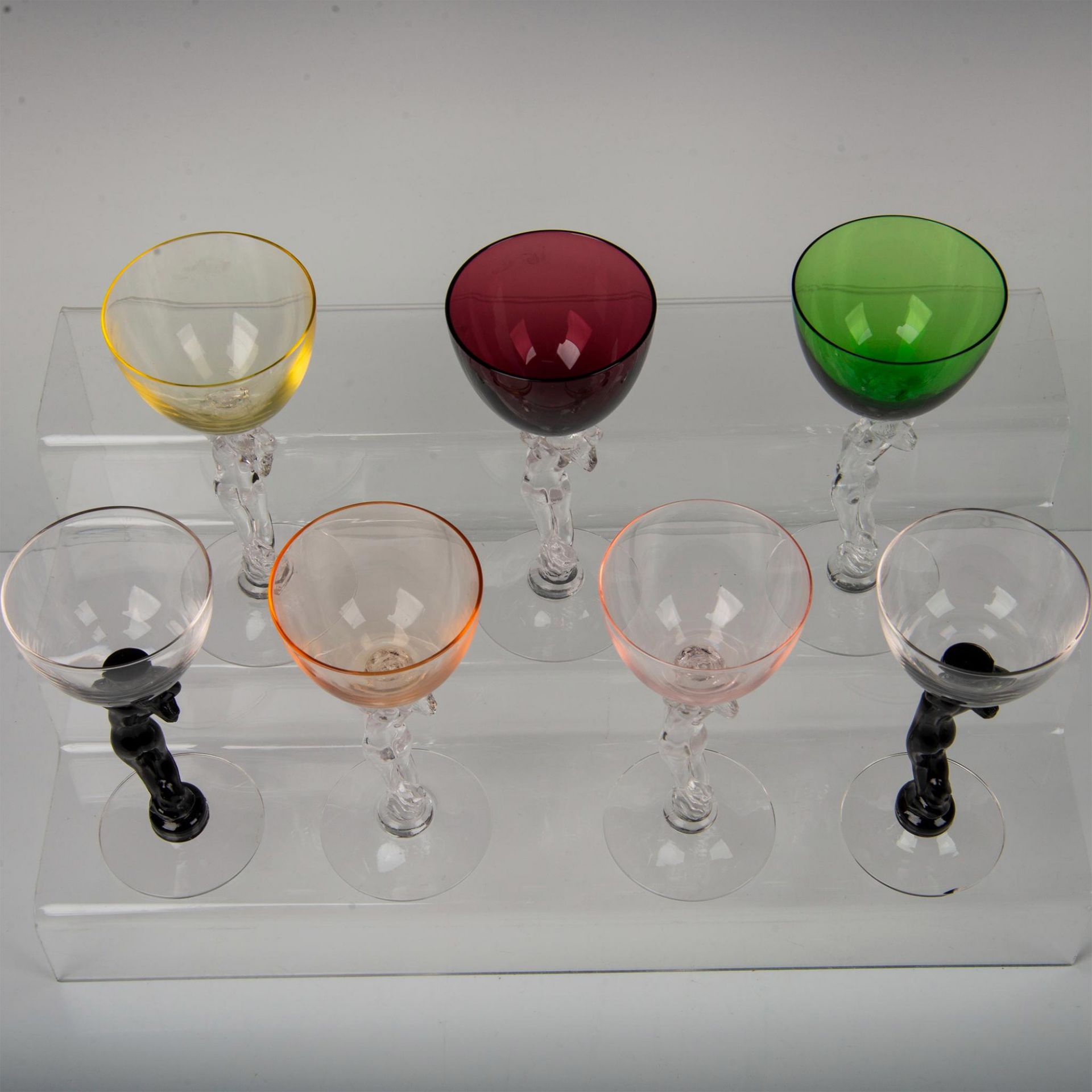7pc Cambridge Crystal Liquor Cocktail Glasses, Nude Stem - Image 2 of 5