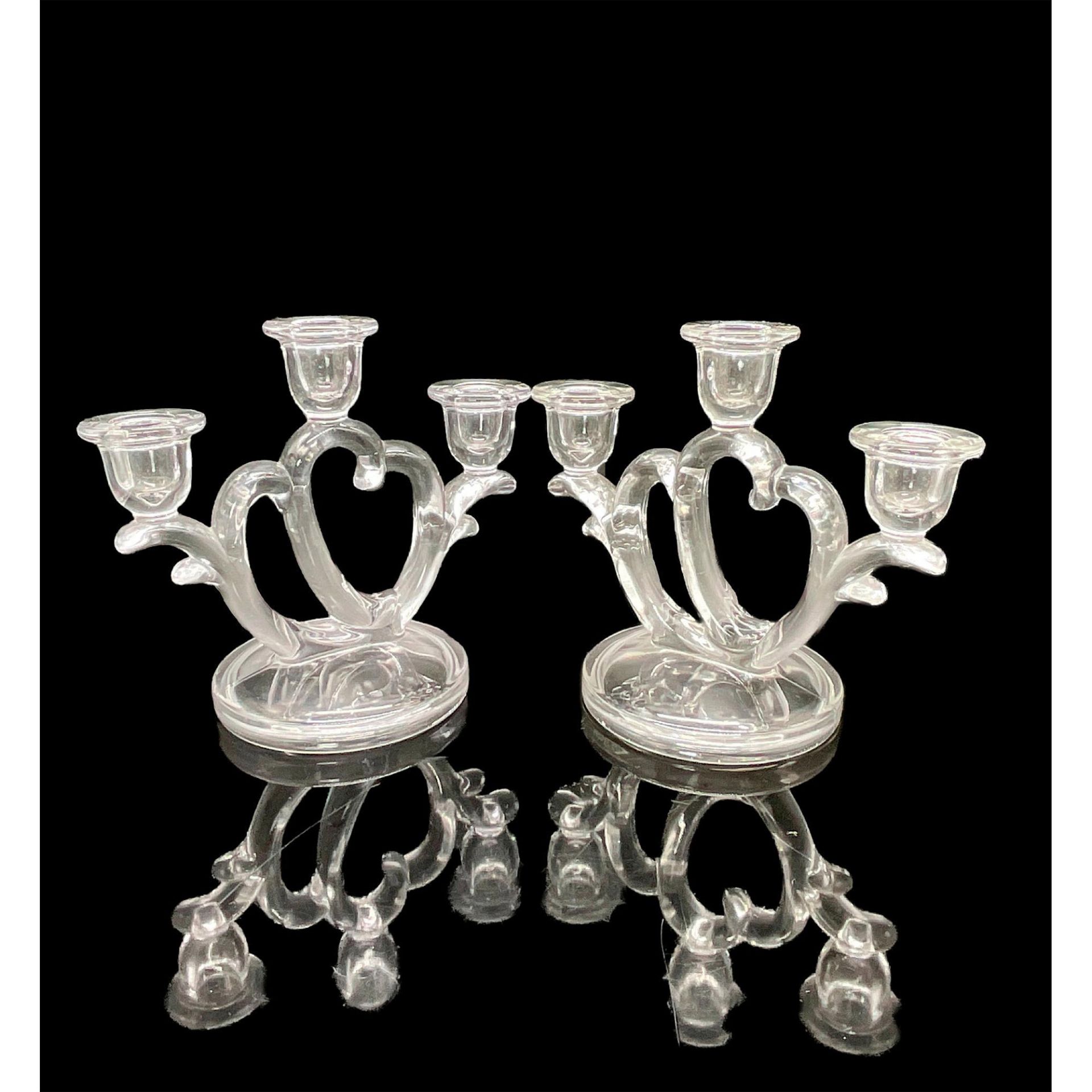 Pair of Vintage Imperial Glass Double Heart Candle Holders - Image 2 of 3