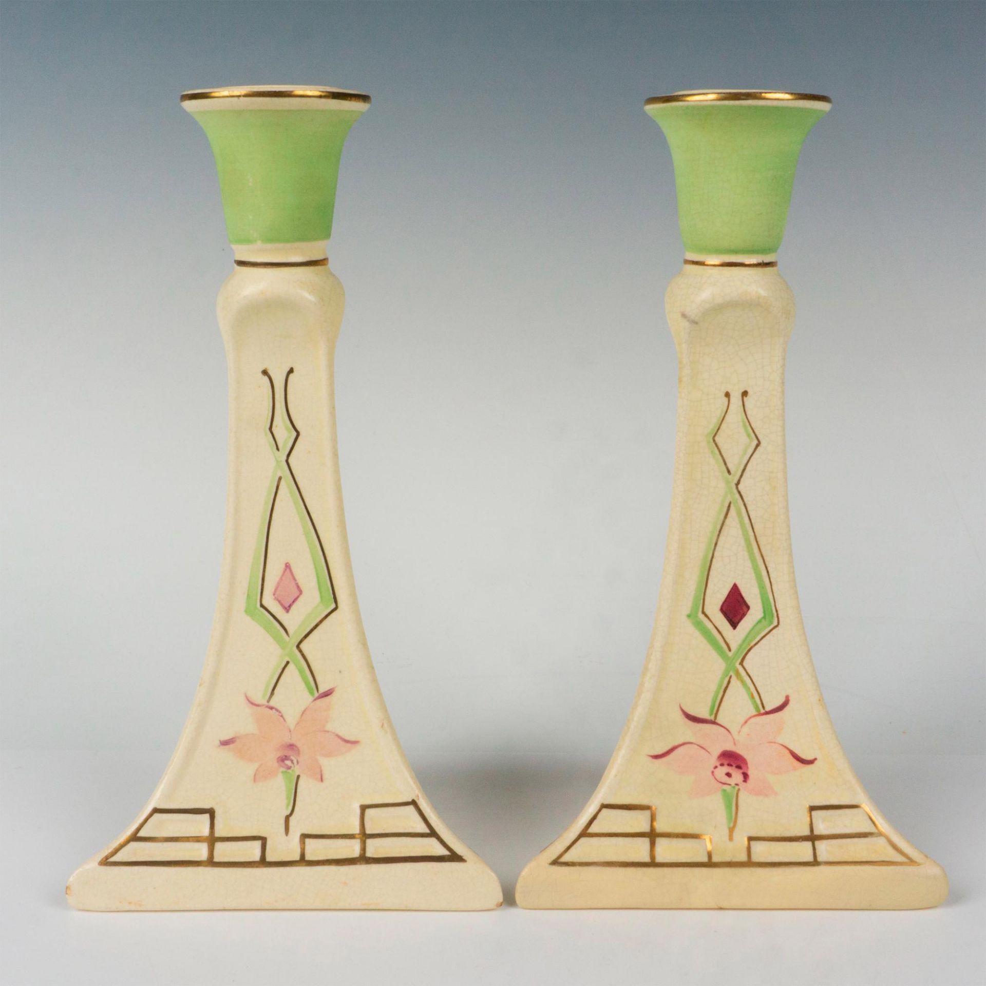 Pair of Antique Roseville Pottery Candlestick Holders
