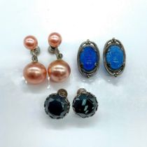 3 Pairs of Vintage Screw Back Costume Earrings