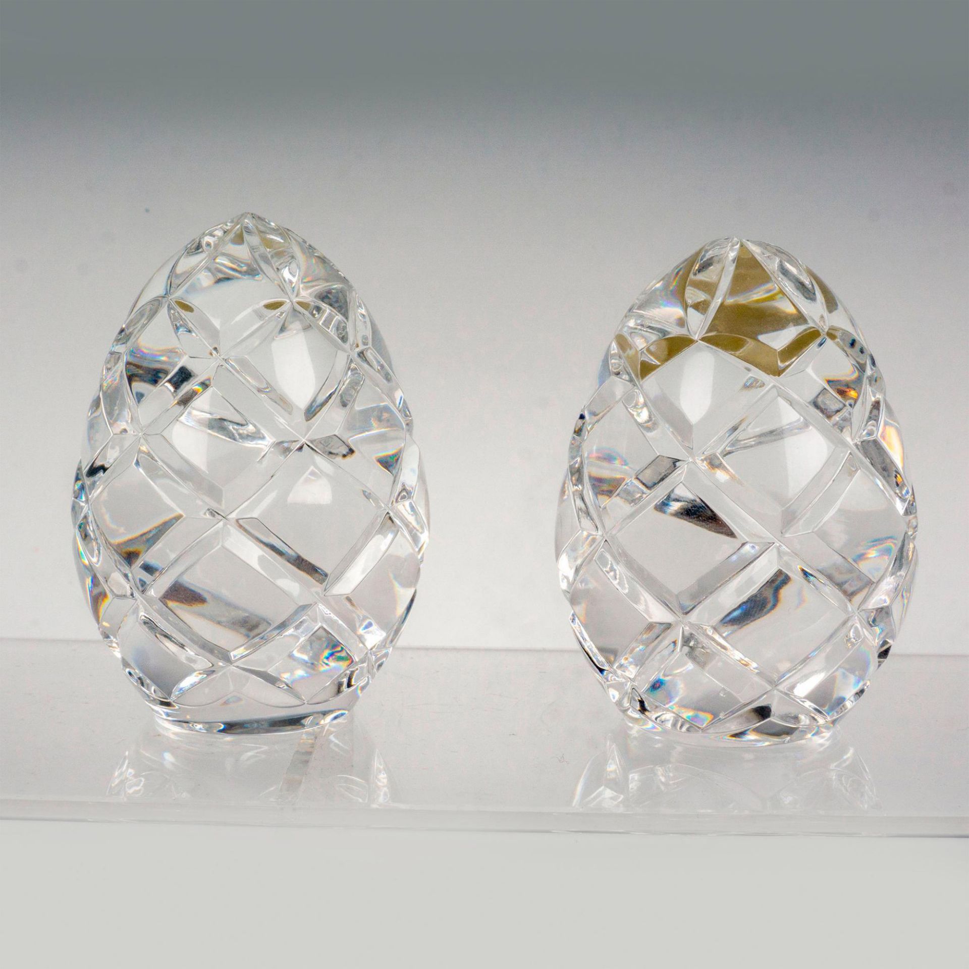 Pair of Gorham Crystal Egg Paperweights