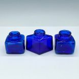3pc Vintage Cobalt Blue Glass Ink Wells