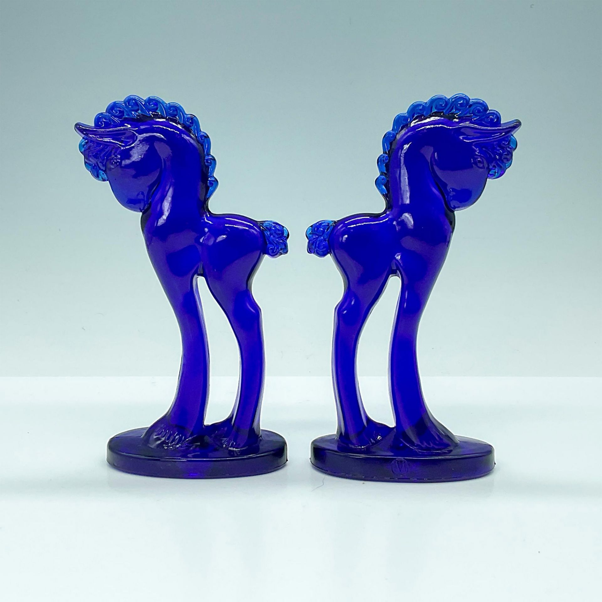 Pair of Vintage Mosser Glass Cobalt Blue Trojan Horses - Image 2 of 3