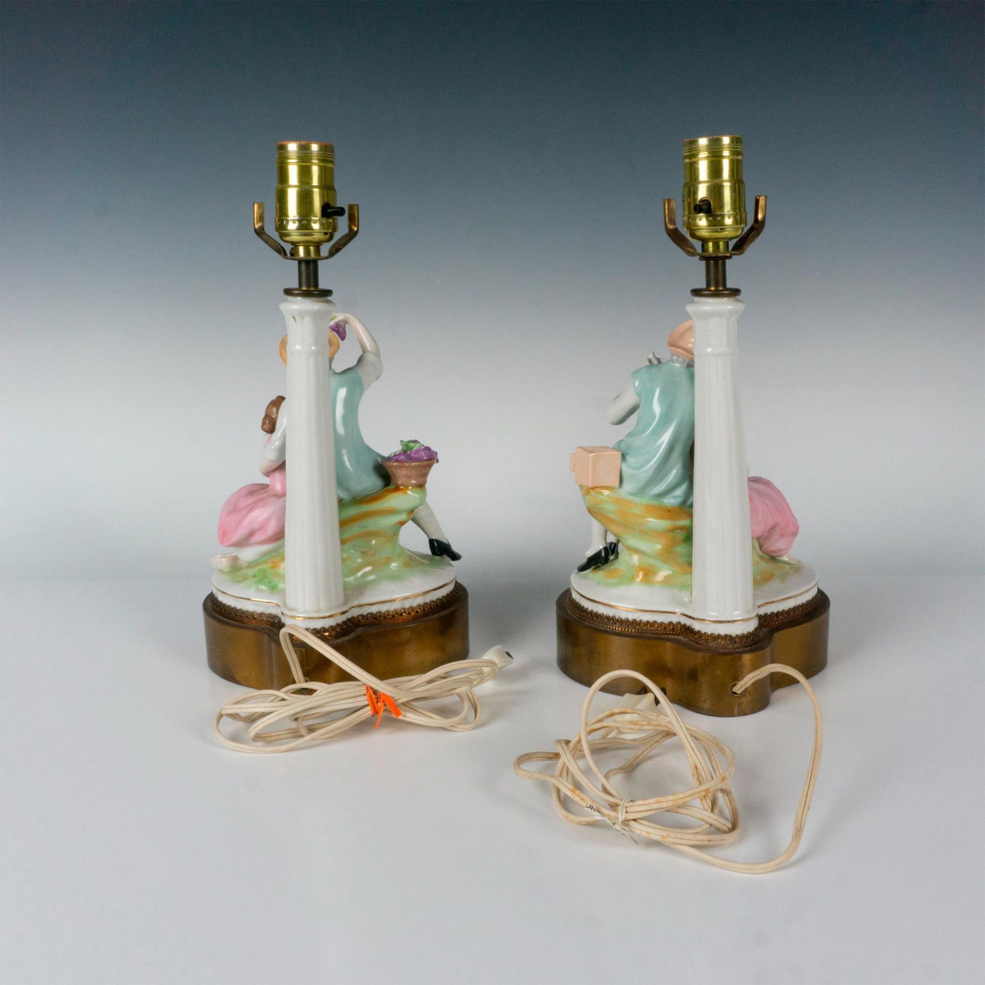 2pc Porcelain Figurine Lamps, Provincial Couples - Image 4 of 5