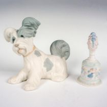 2pc Lladro Porcelain Dog Figurine + Bell