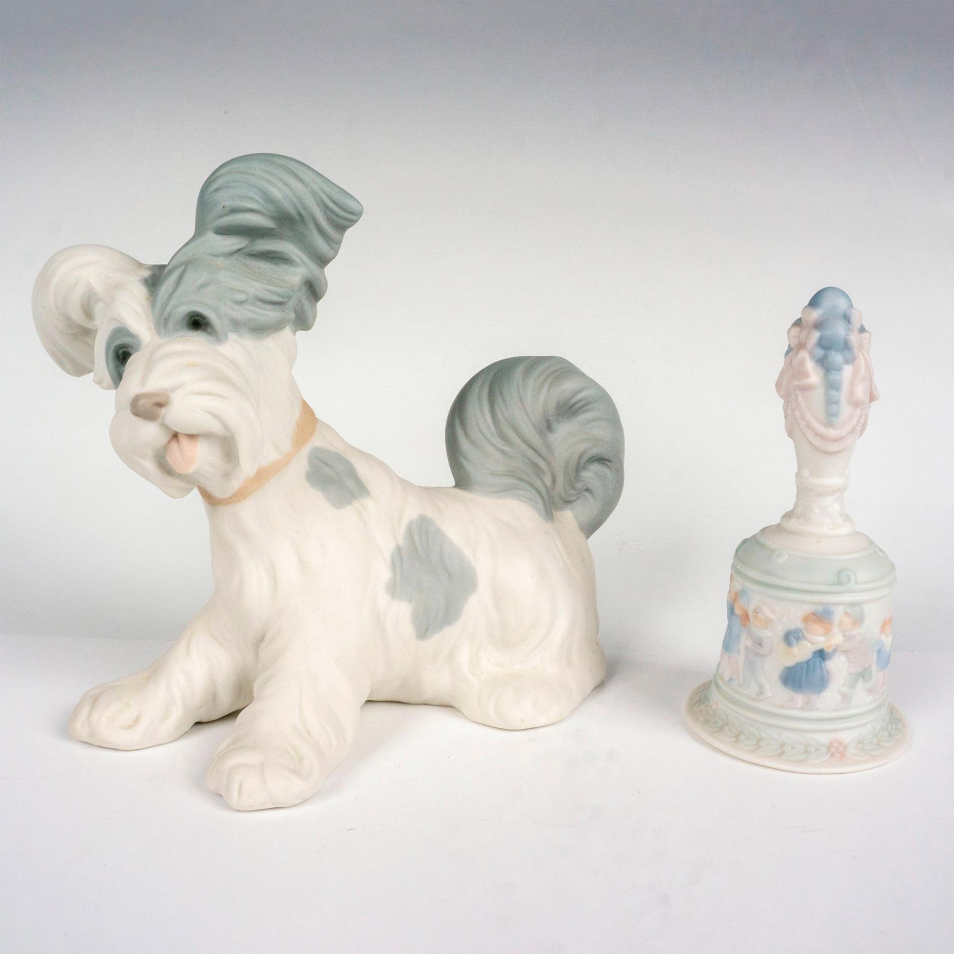 2pc Lladro Porcelain Dog Figurine + Bell
