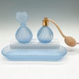 3pc Blue Opaque Glass Vanity Set