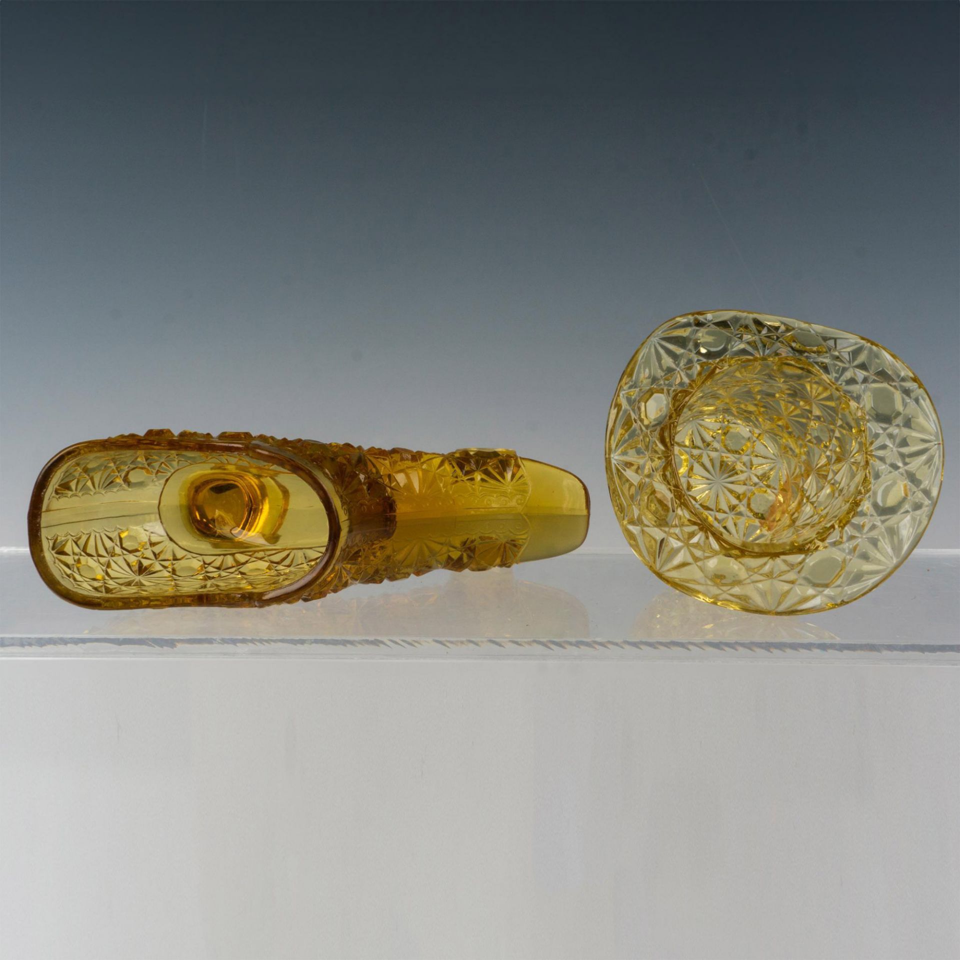 2pc Fenton Amber Glass Vases, Daisy Button - Bild 3 aus 3