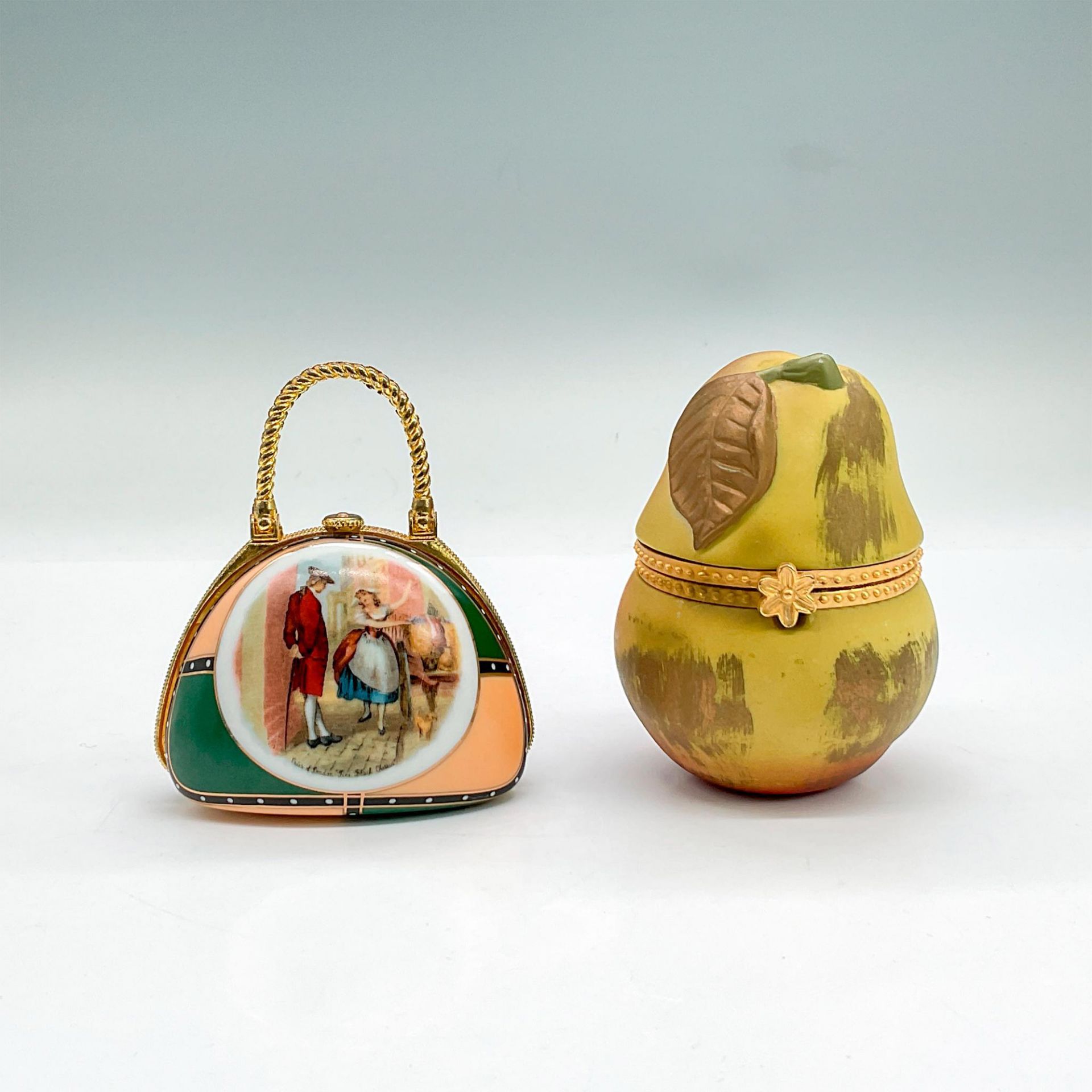 2pc Vintage Treasure Boxes, Pear and Handbag Shapes