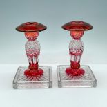 2pc Westmoreland Glass Co. Ruby Red & Clear Candlesticks
