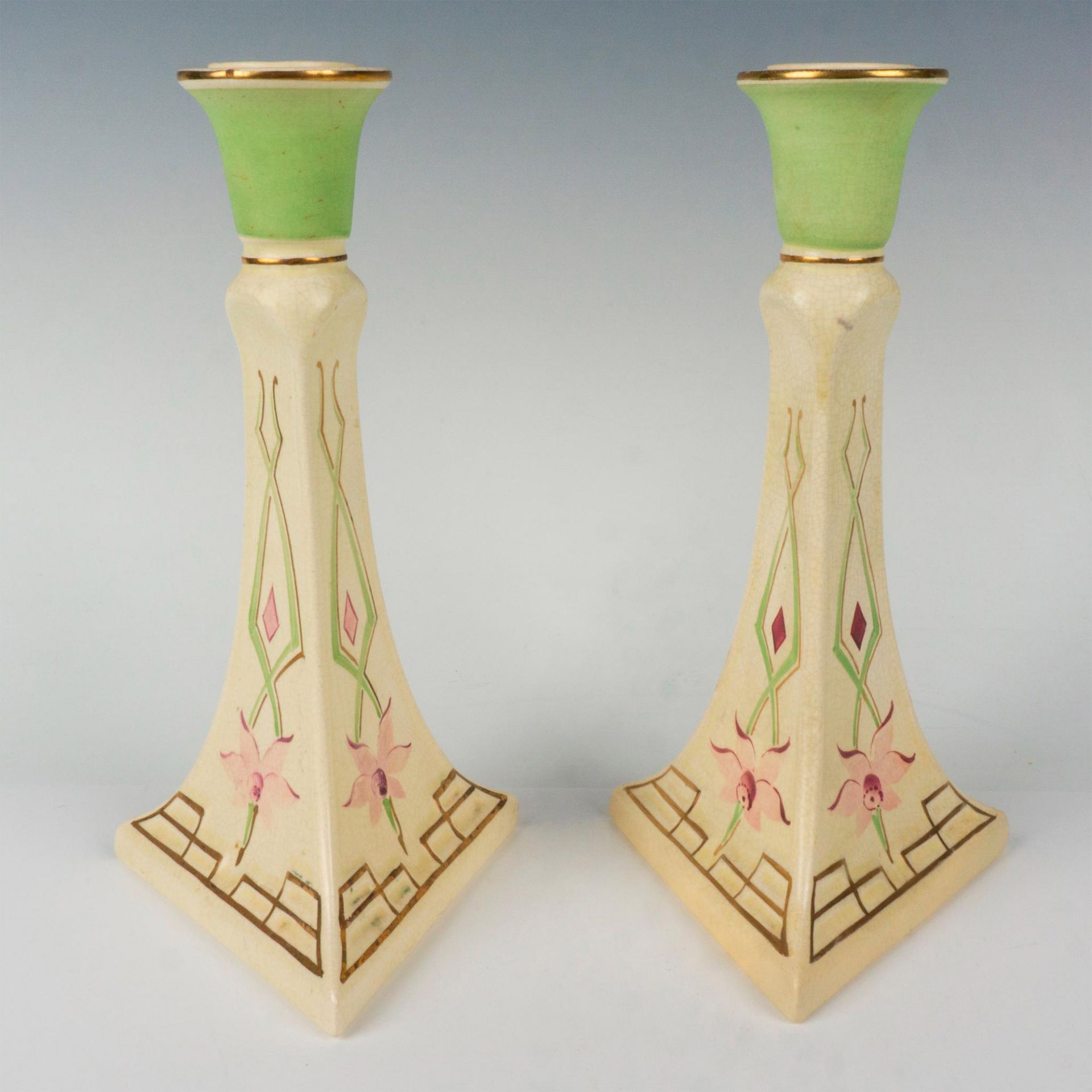 Pair of Antique Roseville Pottery Candlestick Holders - Bild 2 aus 3