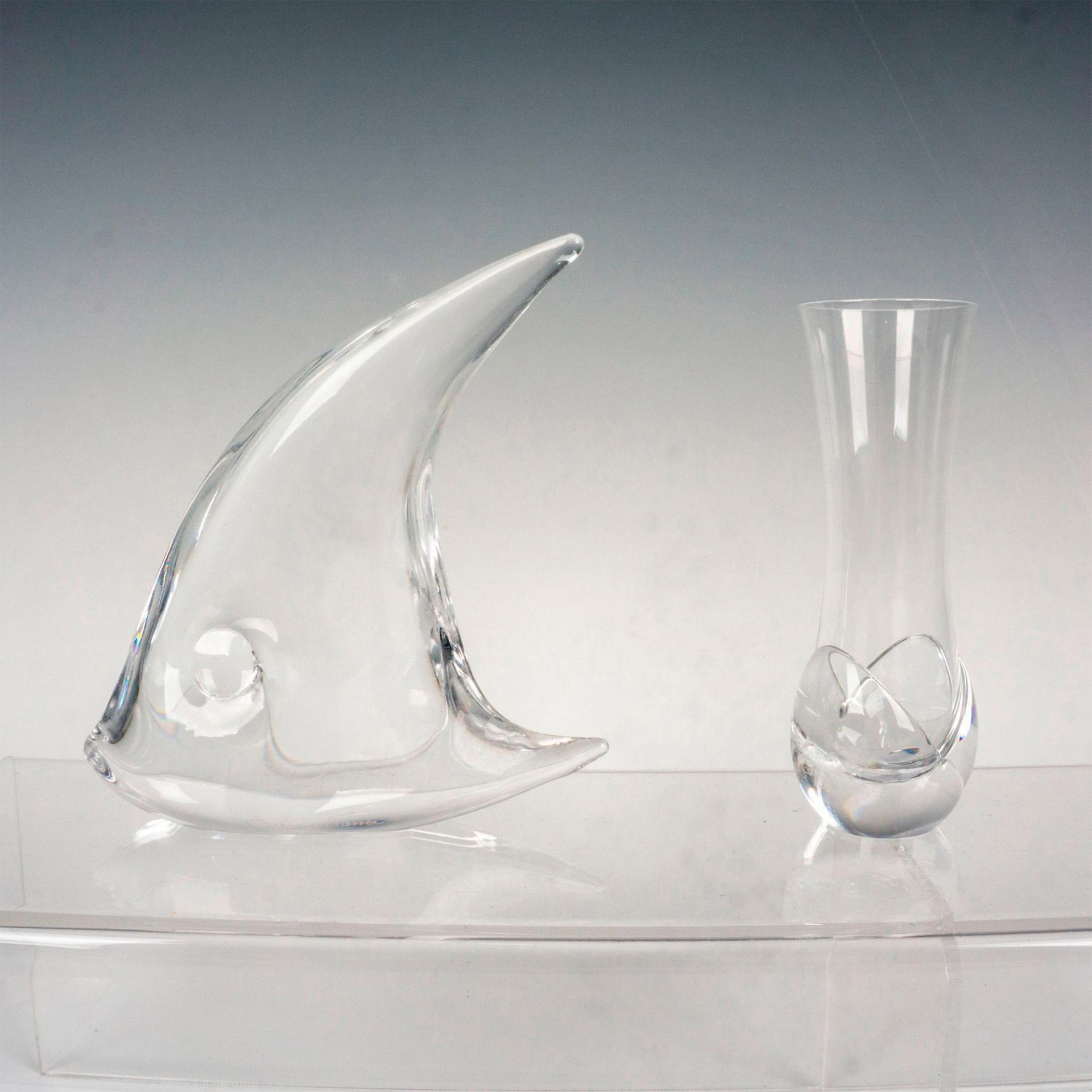 2pc Daum Crystal Paperweight + Bud Vase Angelfish