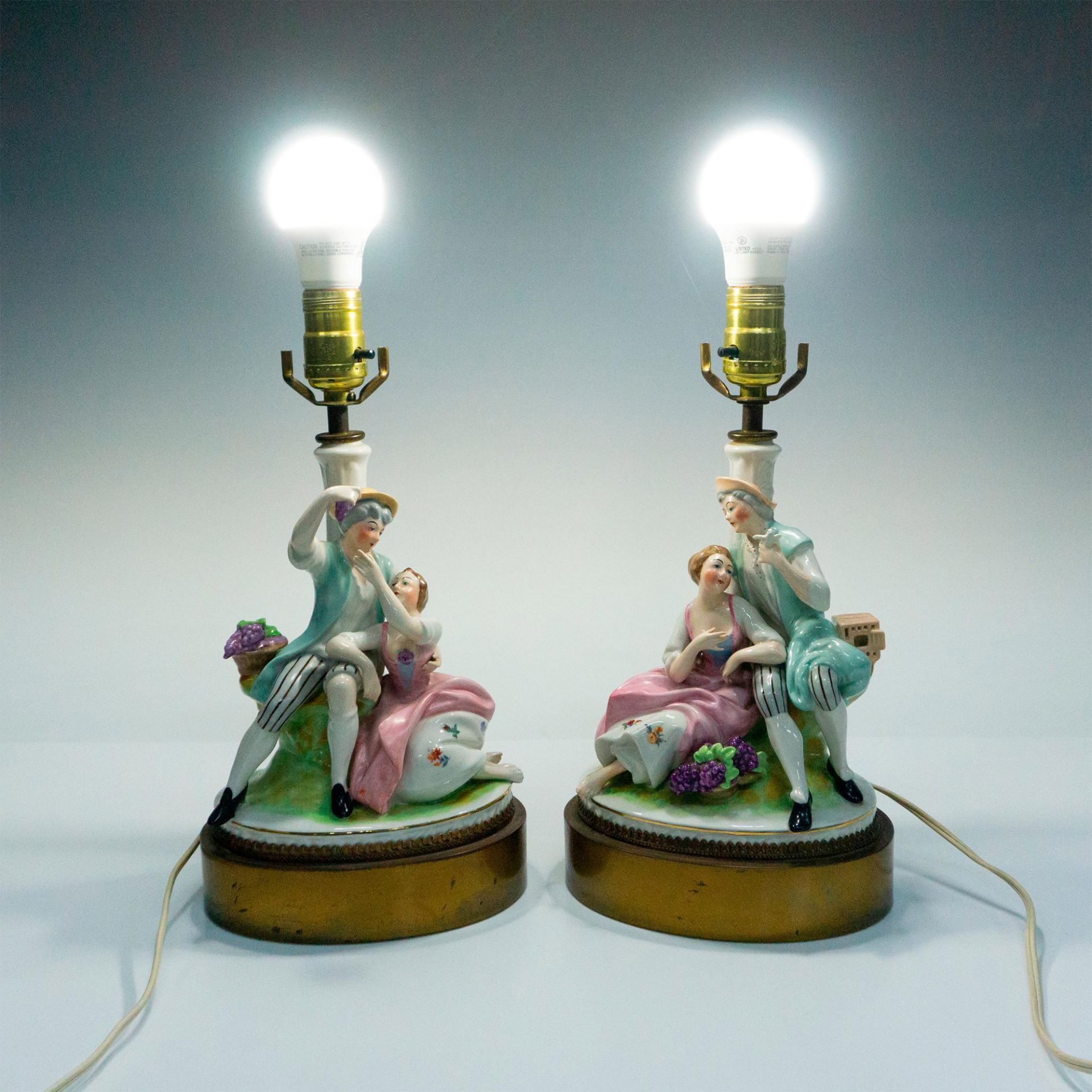 2pc Porcelain Figurine Lamps, Provincial Couples - Image 5 of 5