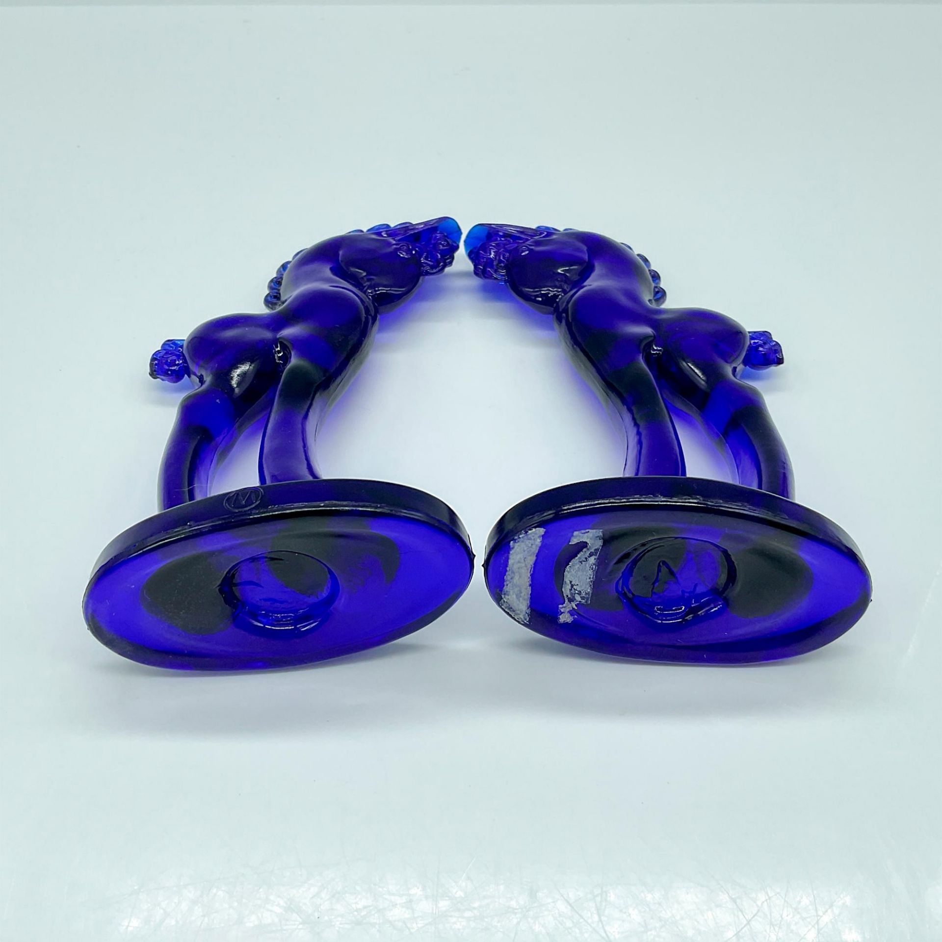 Pair of Vintage Mosser Glass Cobalt Blue Trojan Horses - Image 3 of 3