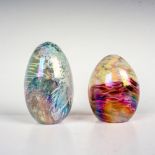 2pc Artist Signed Art Glass Egg Paperweights