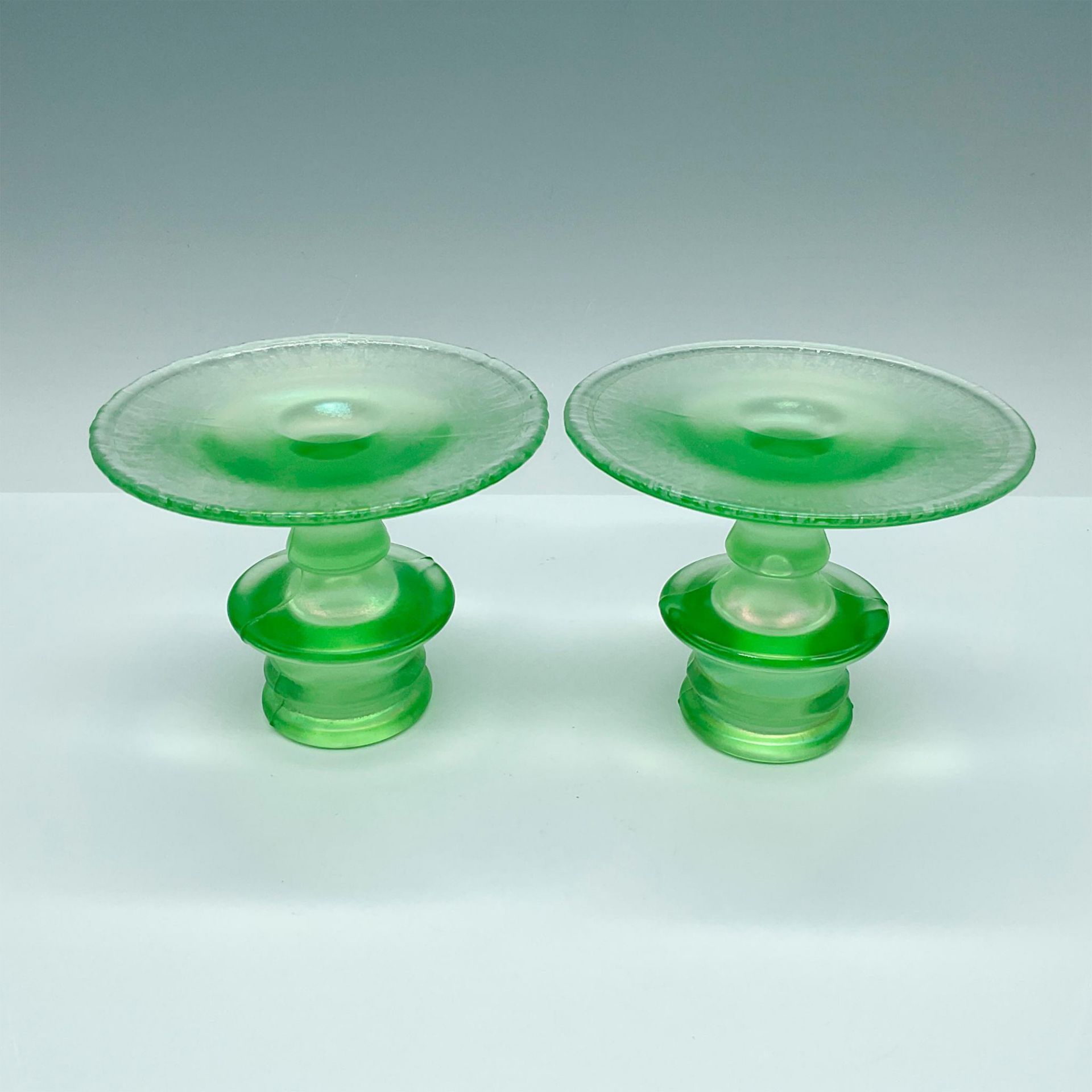 Pair of Antique Fenton Florentine Green Candle Holders - Image 3 of 3