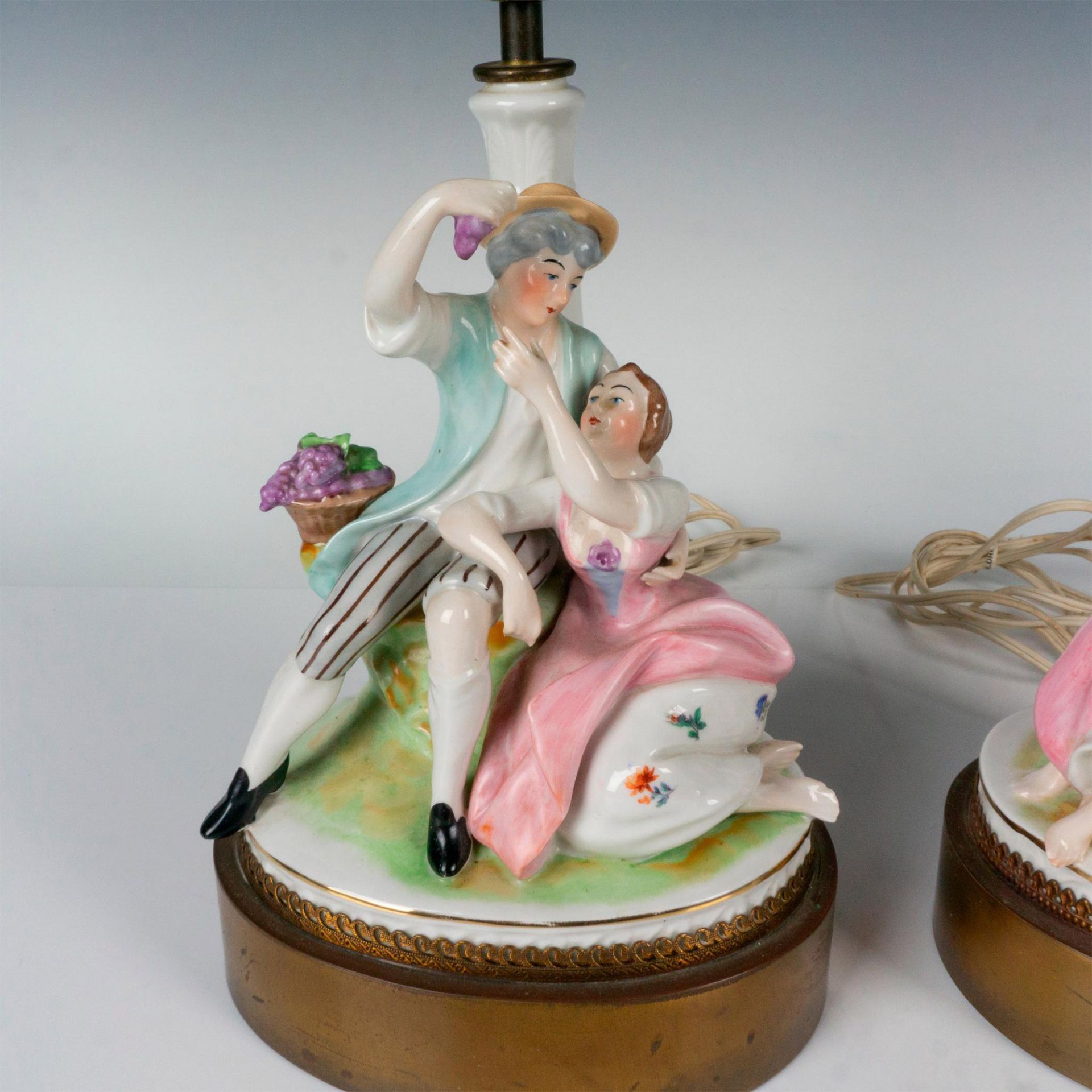 2pc Porcelain Figurine Lamps, Provincial Couples - Bild 3 aus 5