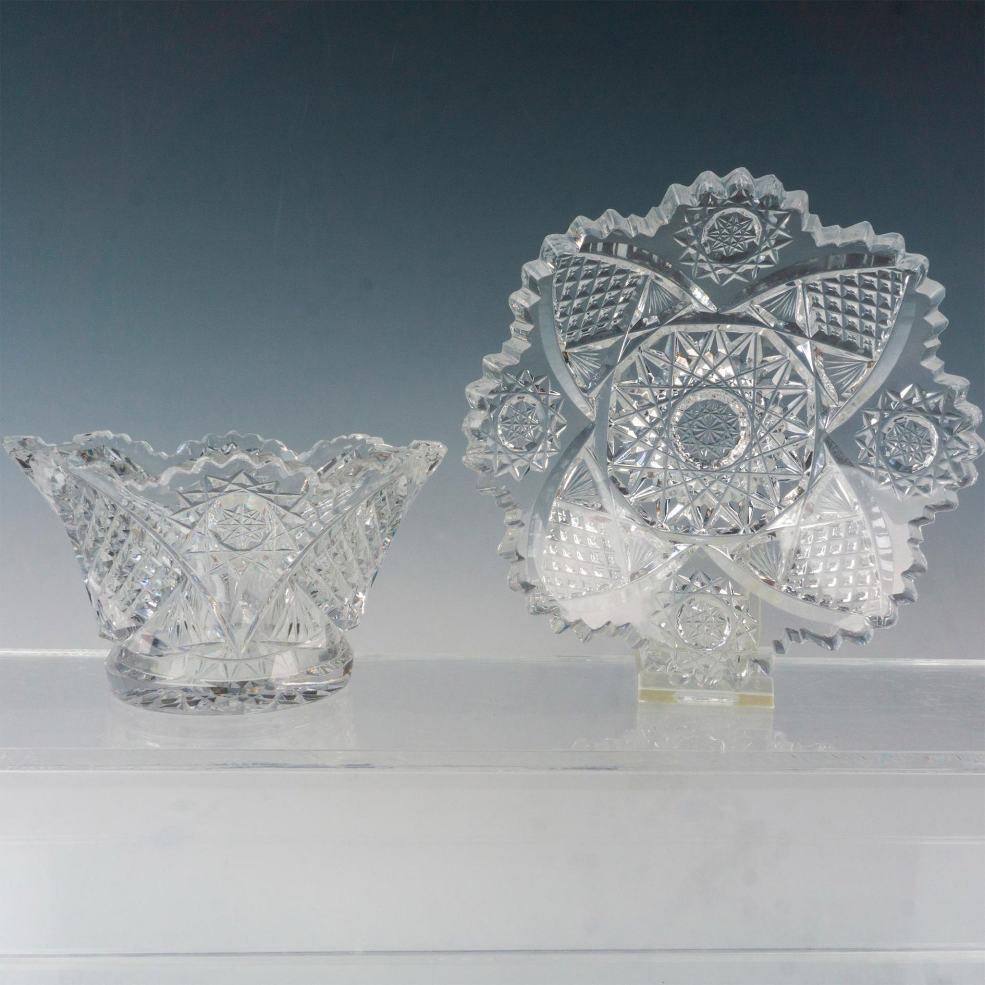 2pc American Brilliant Crystal Mayonnaise Bowl and Saucer