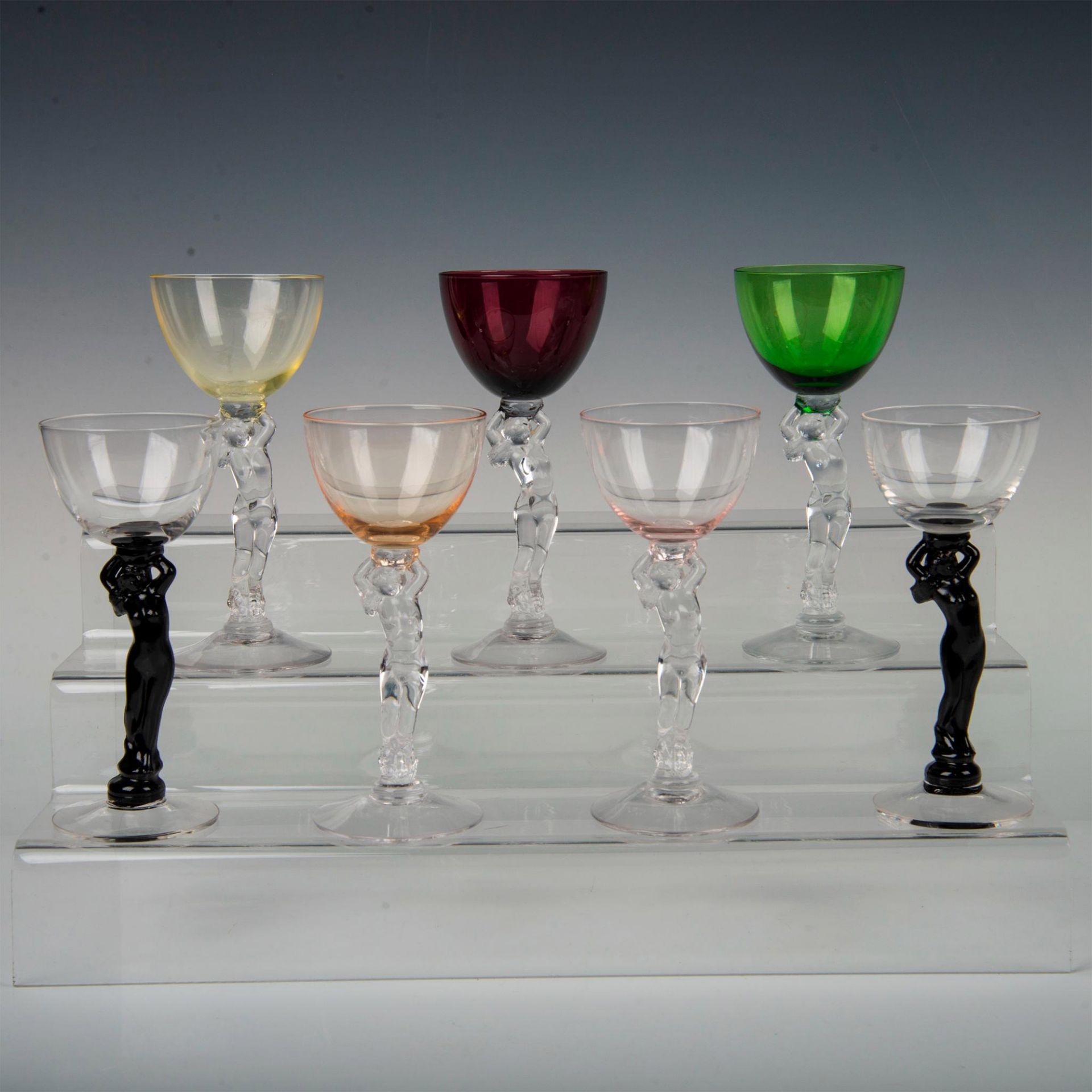 7pc Cambridge Crystal Liquor Cocktail Glasses, Nude Stem
