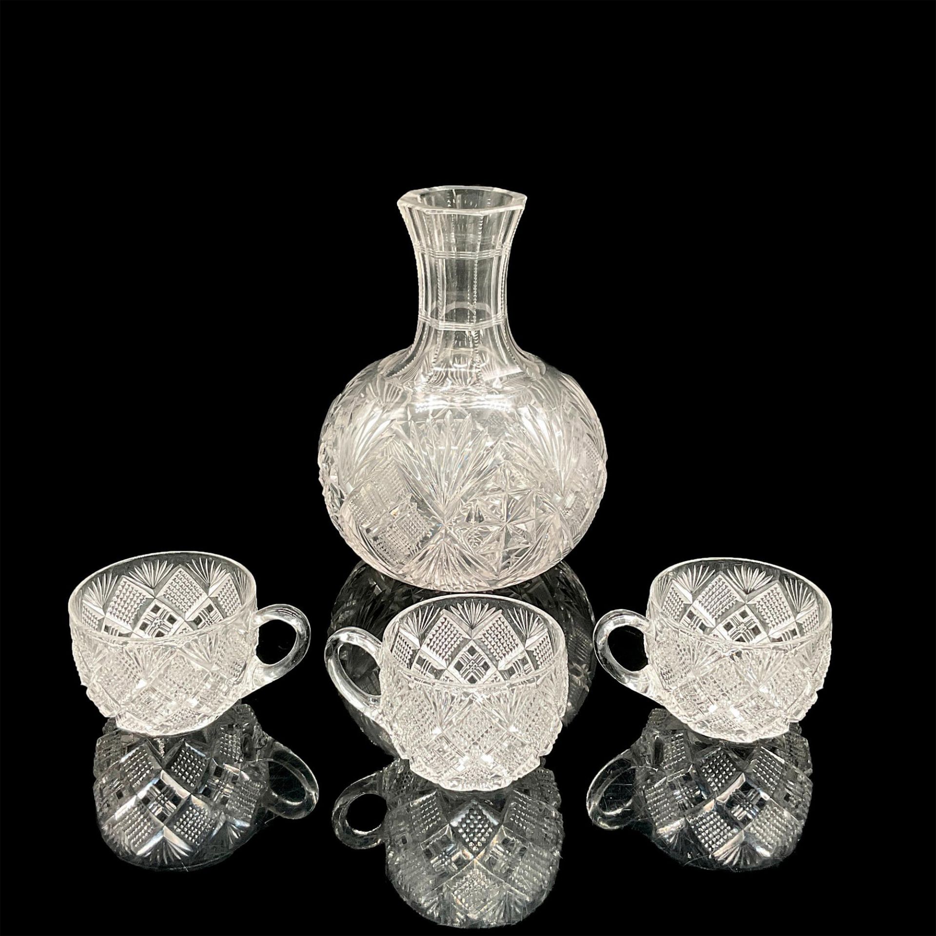 4pc American Brilliant Glass Carafe With Three Cups - Image 2 of 3