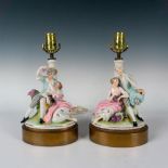 2pc Porcelain Figurine Lamps, Provincial Couples