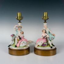 2pc Porcelain Figurine Lamps, Provincial Couples