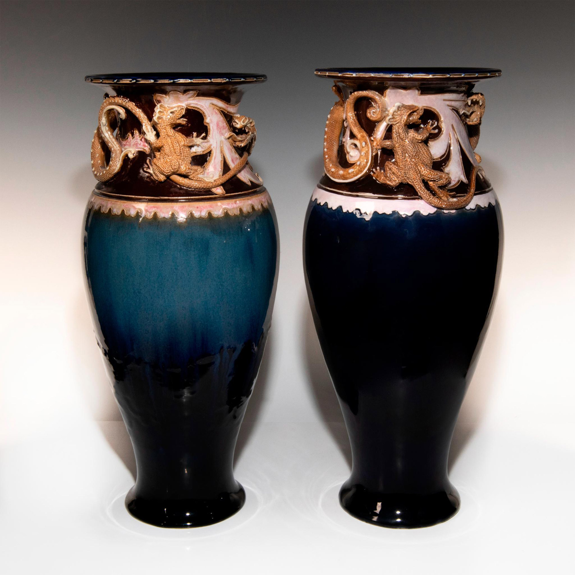 Pair of Doulton Lambeth Mark V Marshall Gothic Revival Vases - Image 2 of 7