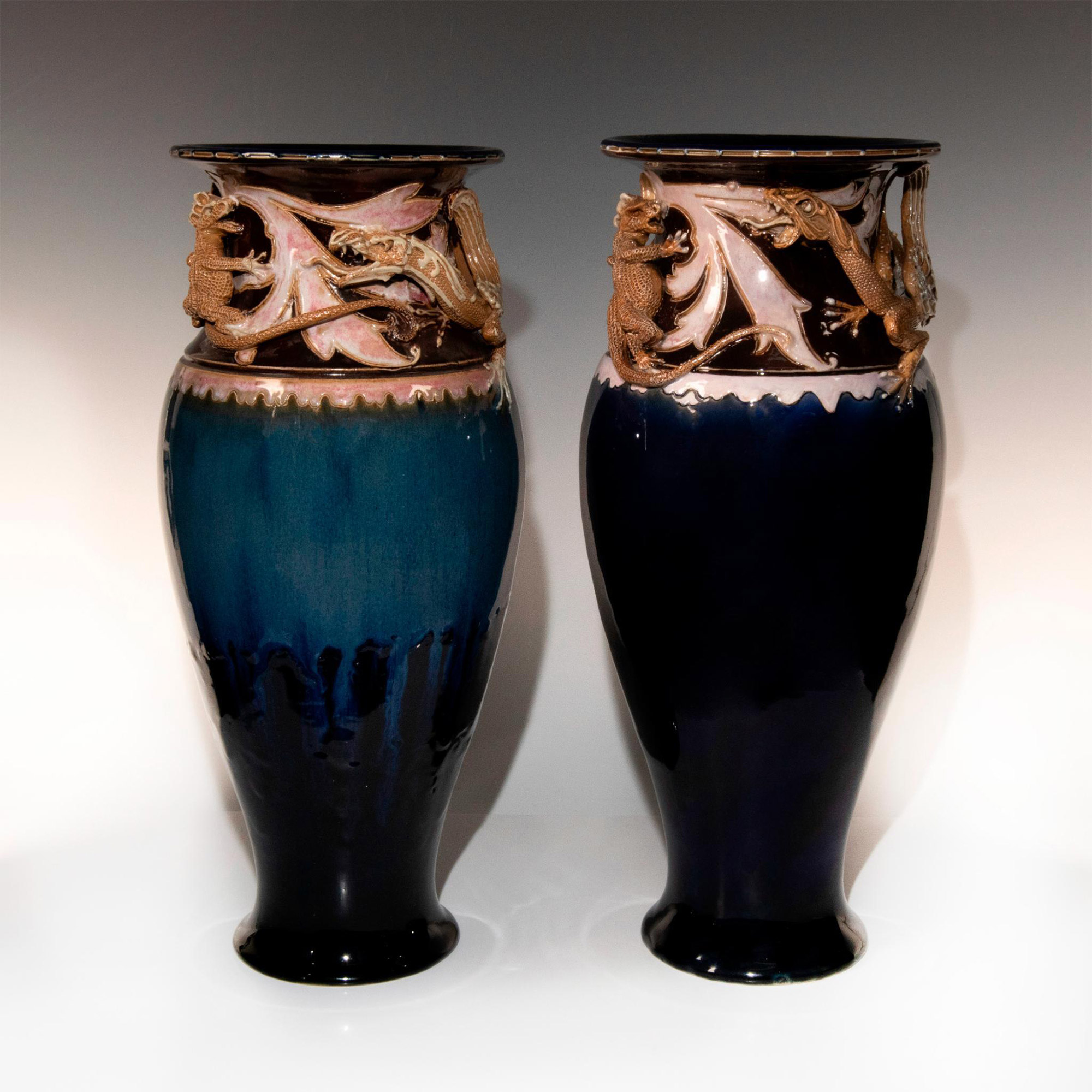 Pair of Doulton Lambeth Mark V Marshall Gothic Revival Vases - Image 3 of 7