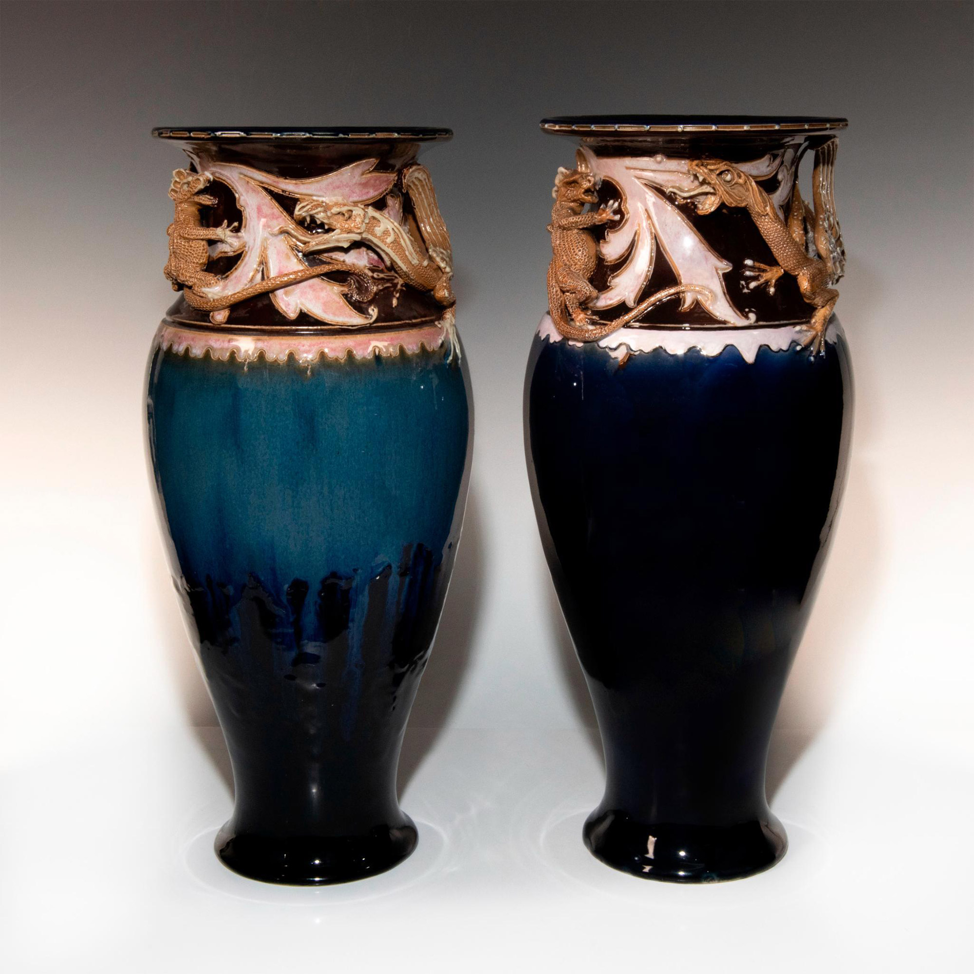 Pair of Doulton Lambeth Mark V Marshall Gothic Revival Vases - Image 4 of 7