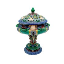 Minton Majolica Lidded Potpourri Bowl