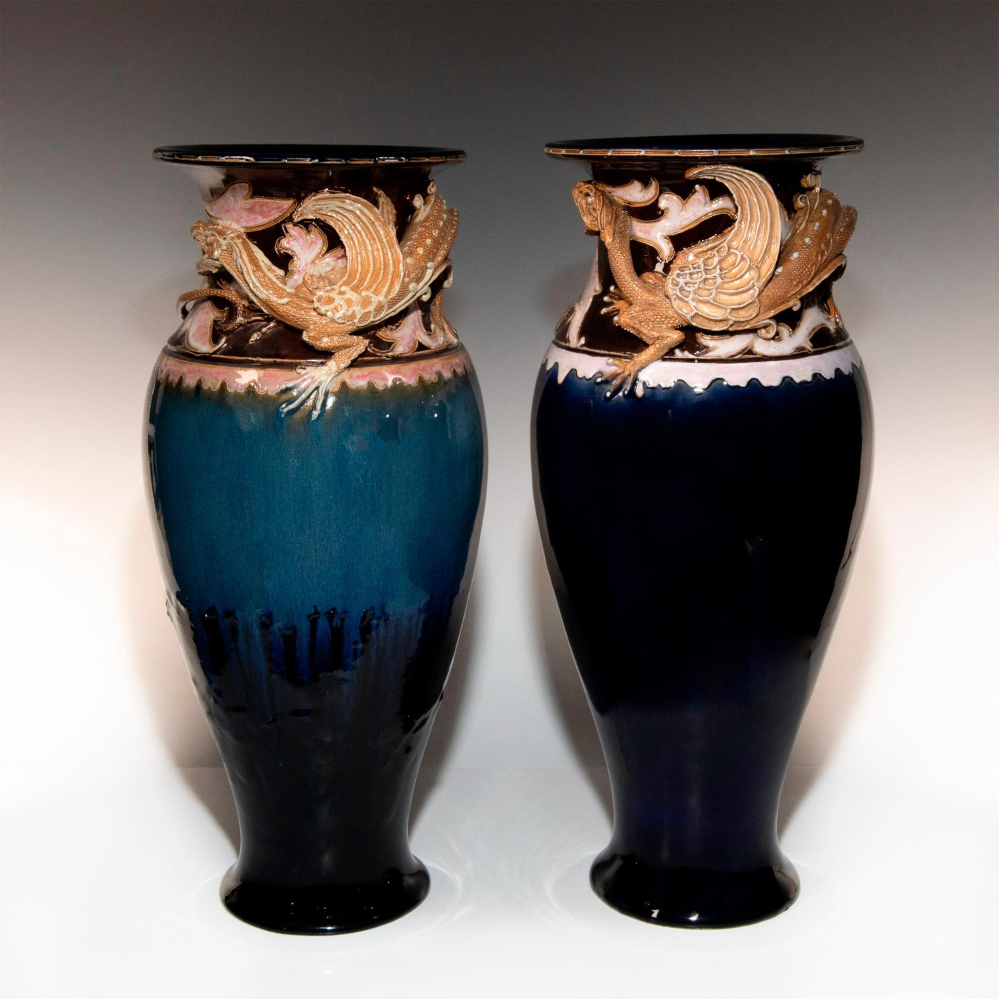Pair of Doulton Lambeth Mark V Marshall Gothic Revival Vases - Image 5 of 7