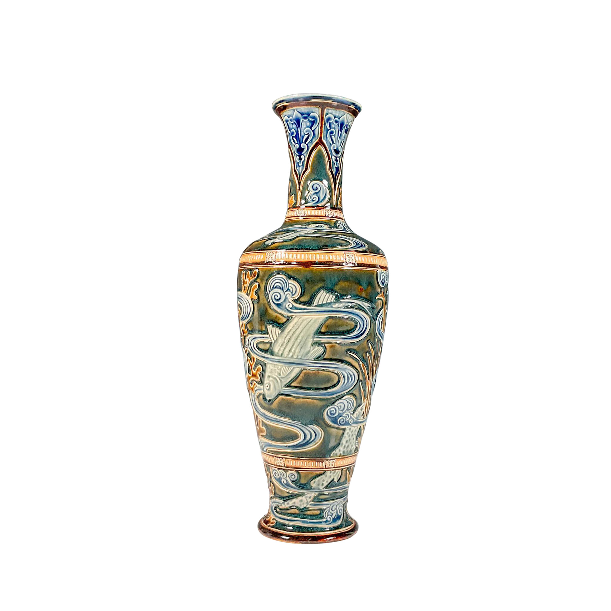 Doulton Lambeth Edward W. Dunn Rare Stoneware Aquatic Fish Vase