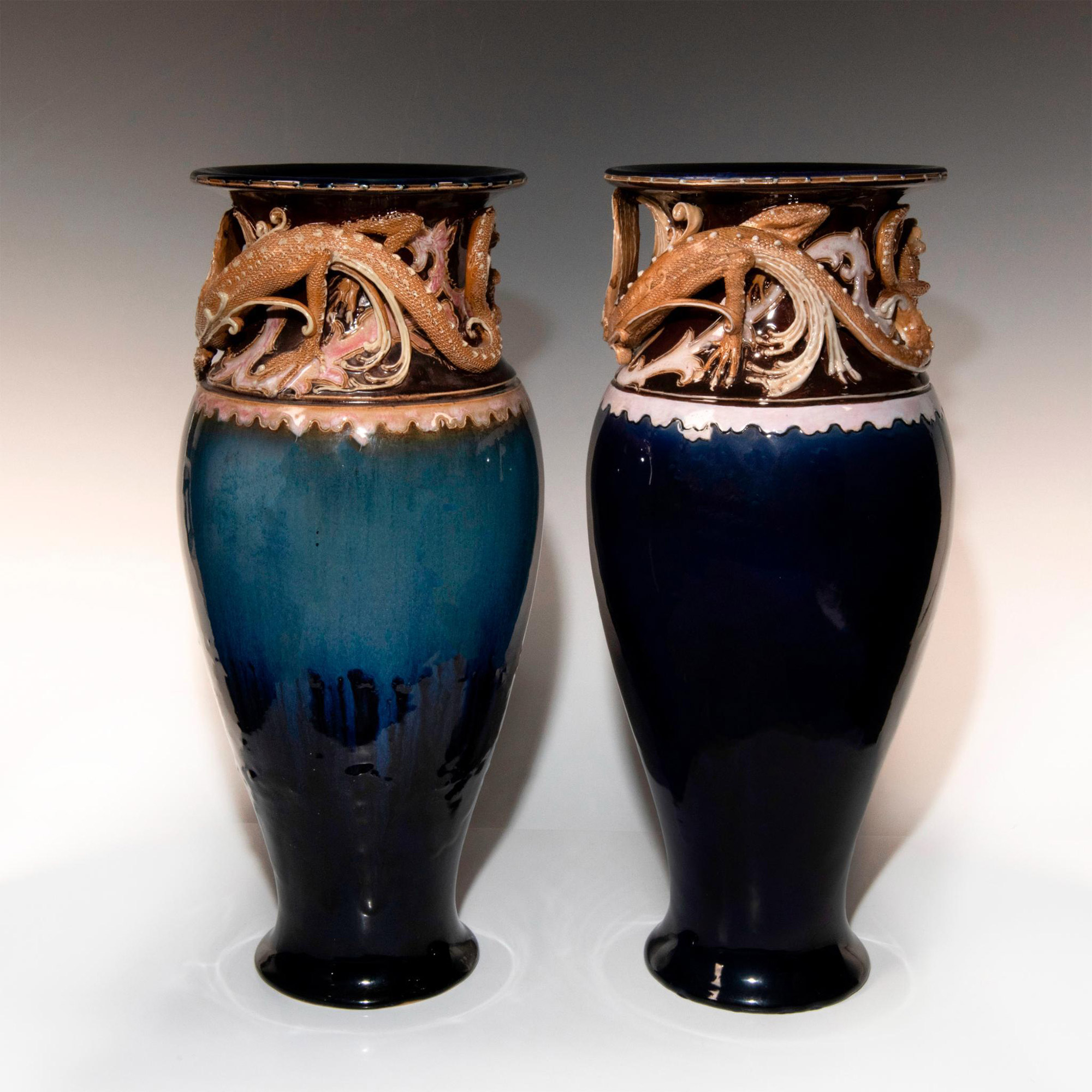 Pair of Doulton Lambeth Mark V Marshall Gothic Revival Vases - Image 6 of 7