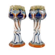 Pair of Stunning Doulton Lambeth Frank Butler Stoneware Goblet Vases