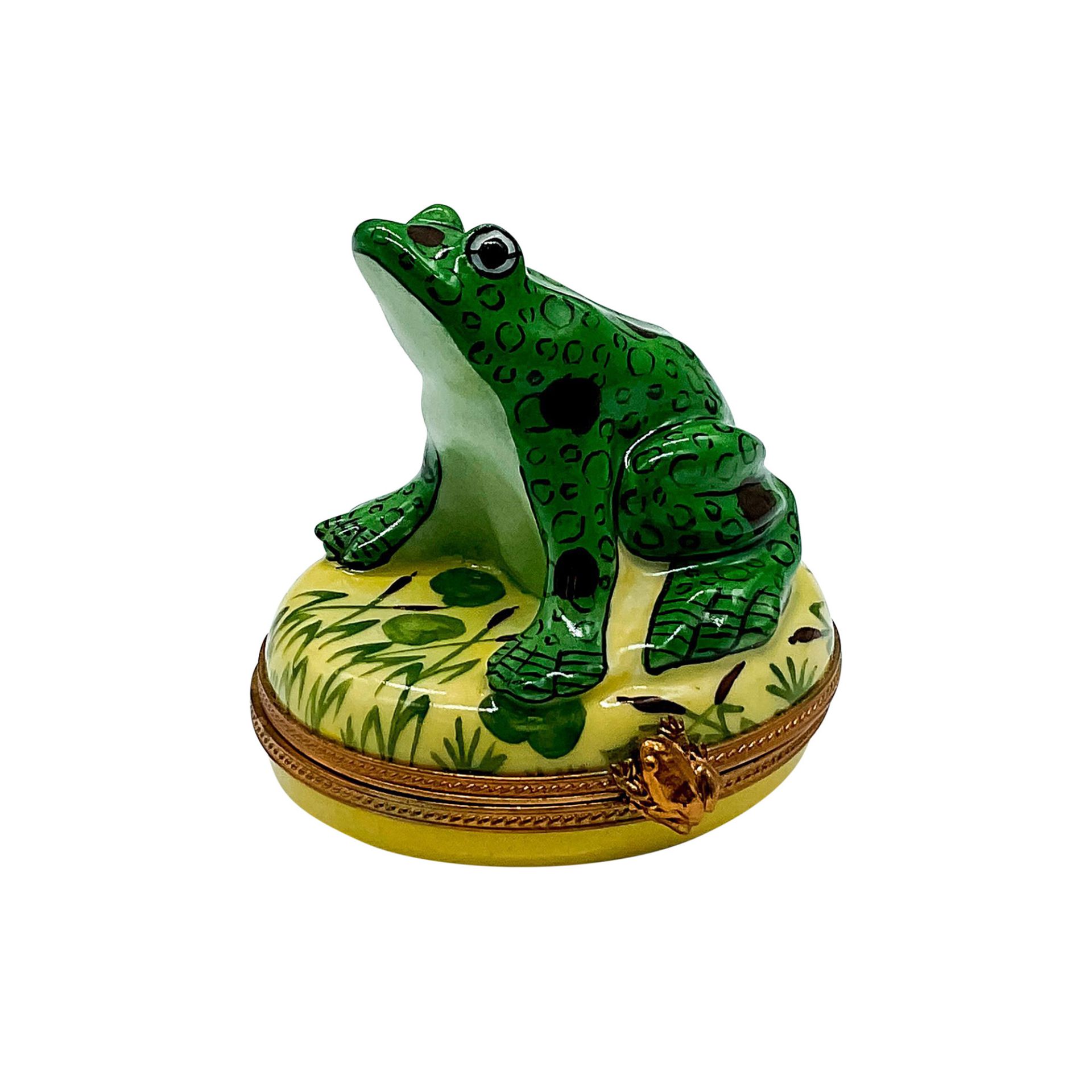 Vintage Limoges E.M. Porcelain Frog and Cattails Box
