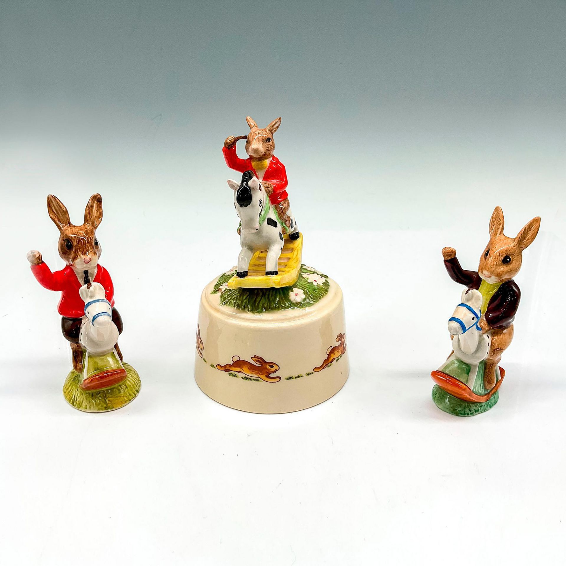 3pc Royal Doulton Bunnykins Figurines + Music Box, Horses