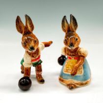 2pc Goebel Porcelain Rabbit Figurines, Bowlers