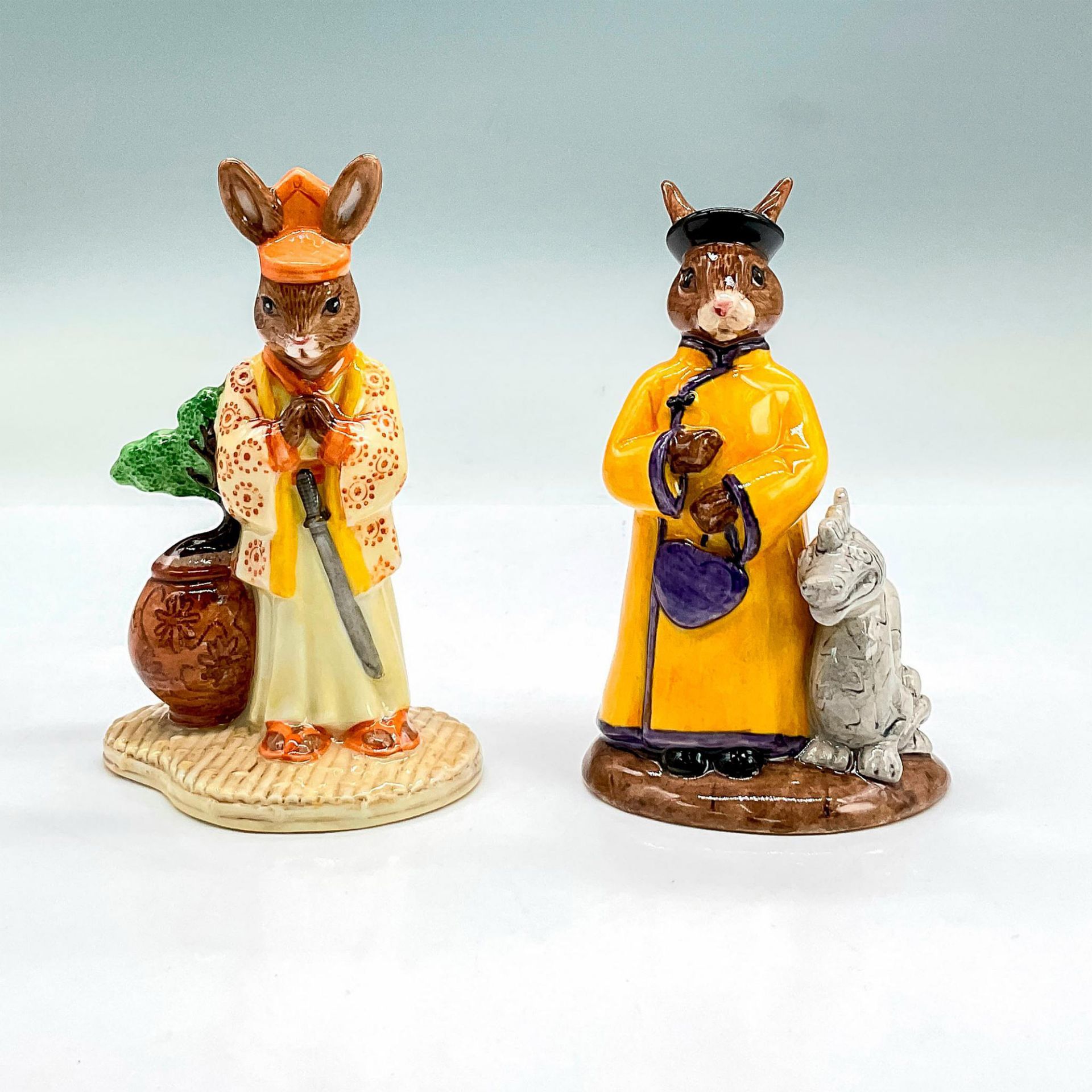 2pc Royal Doulton Bunnykins Figurines, Samurai + Mandarin