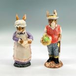 2pc Beswick Rabbit Figurines, Gardener + Mrs Rabbit Baking