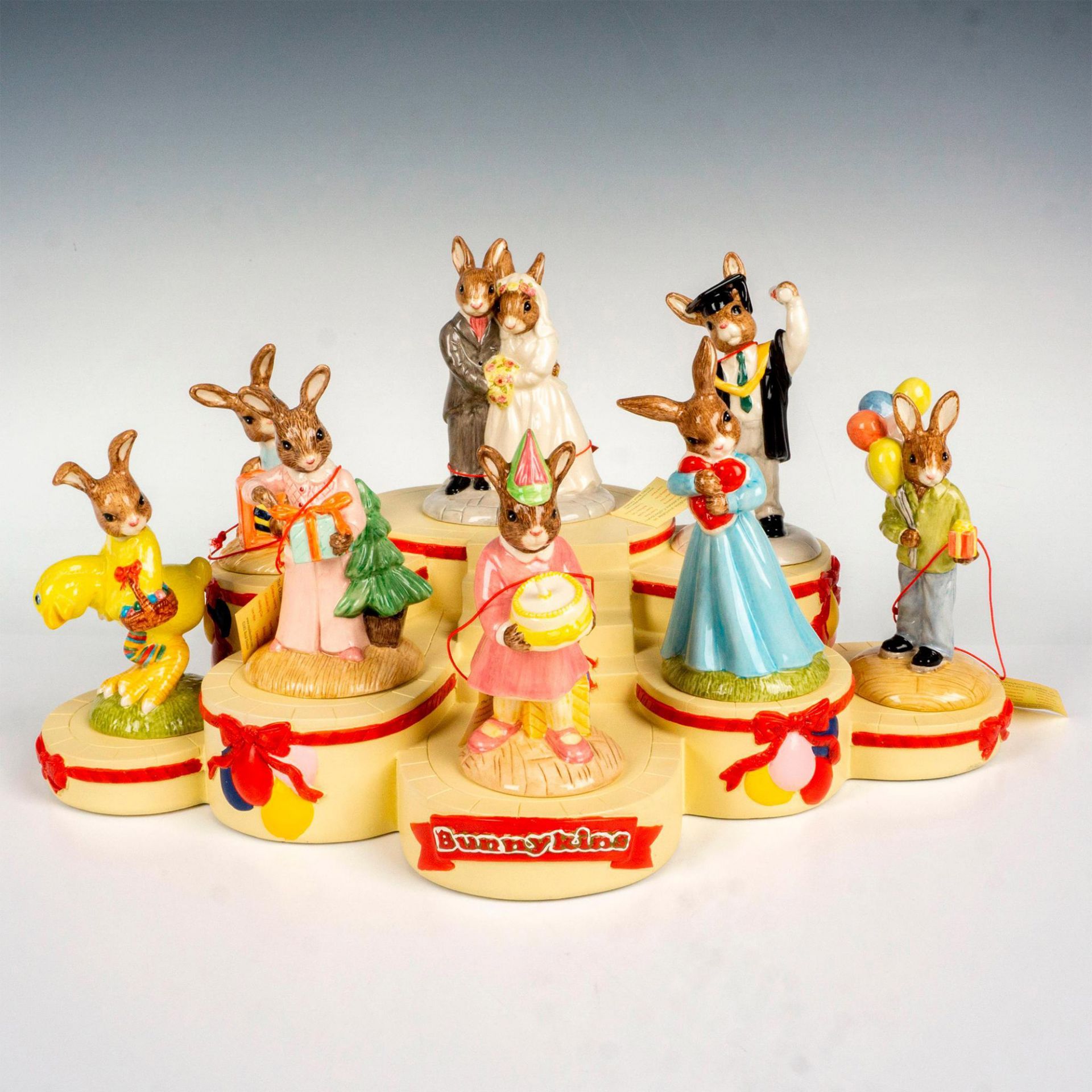 9pc Royal Doulton Bunnykins Occasions Figurines & Base